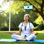 **

"Tired healthcare worker juggling rotating shifts, overwhelmed with digital devices, seeking balance with yoga in a peaceful park. Soft, natural lighting, emphasizing stress relief and mindful escape."

**
