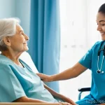 간호사로서의 사회적 기여 - **Prompt: Empathetic Nurse Comforting an Elderly Patient**
    "A compassionate female nurse, with k...