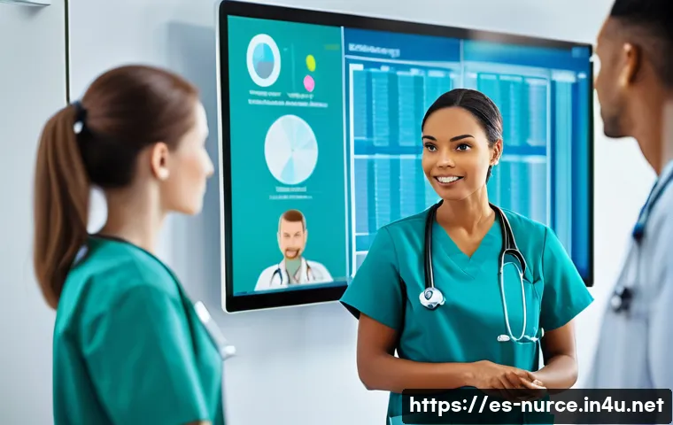 간호사의 팀워크와 협업 사례 - A diverse team of nurses in a modern hospital setting engaged in active listening during a patient c...
