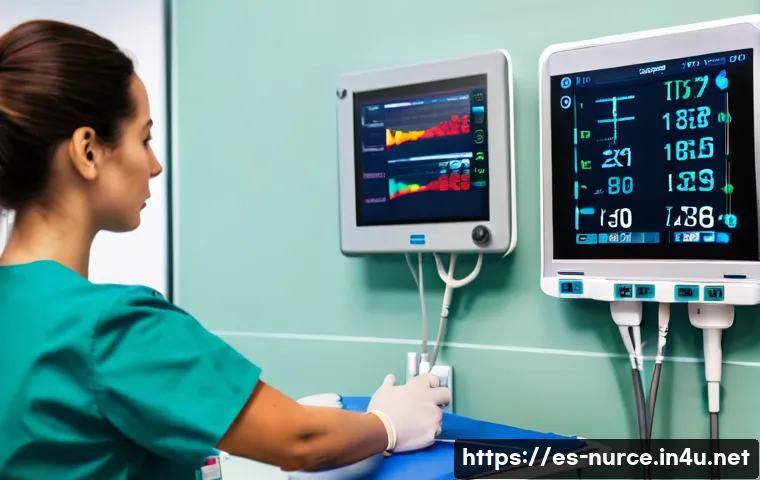 간호사로서의 의사결정 사례 - A focused scene inside a modern emergency room in a Spanish hospital, showing a professional nurse i...