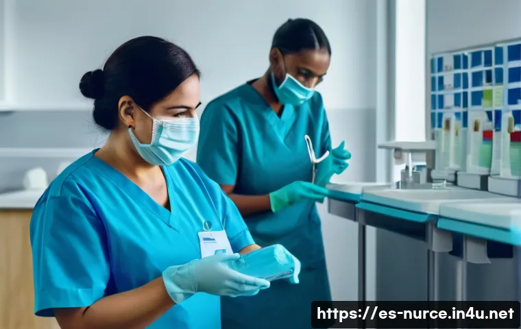 간호사의 감염 예방 프로그램 - A busy hospital clinical area in Spain showing diverse healthcare professionals&mdash;doctors, nurses, and...