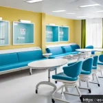 간호사 직무 만족도 조사 - A bright and modern hospital nursing station with clean, well-organized equipment and bright, natura...