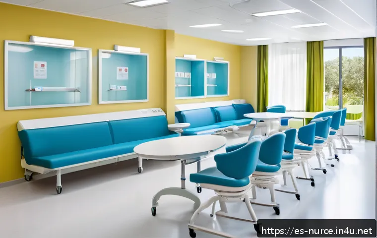 간호사 직무 만족도 조사 - A bright and modern hospital nursing station with clean, well-organized equipment and bright, natura...
